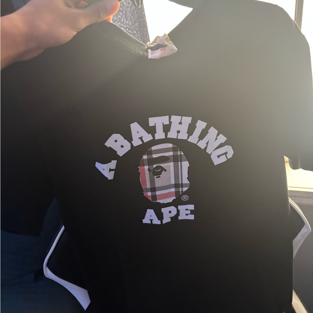 Bape Black T-Shirt with Plaid Logo